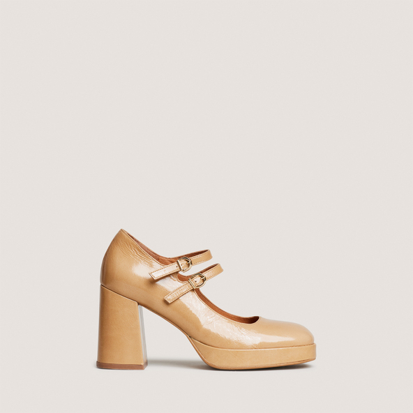 Babies à doubles brides et platerfomesen cuir brillant latte | VERITE