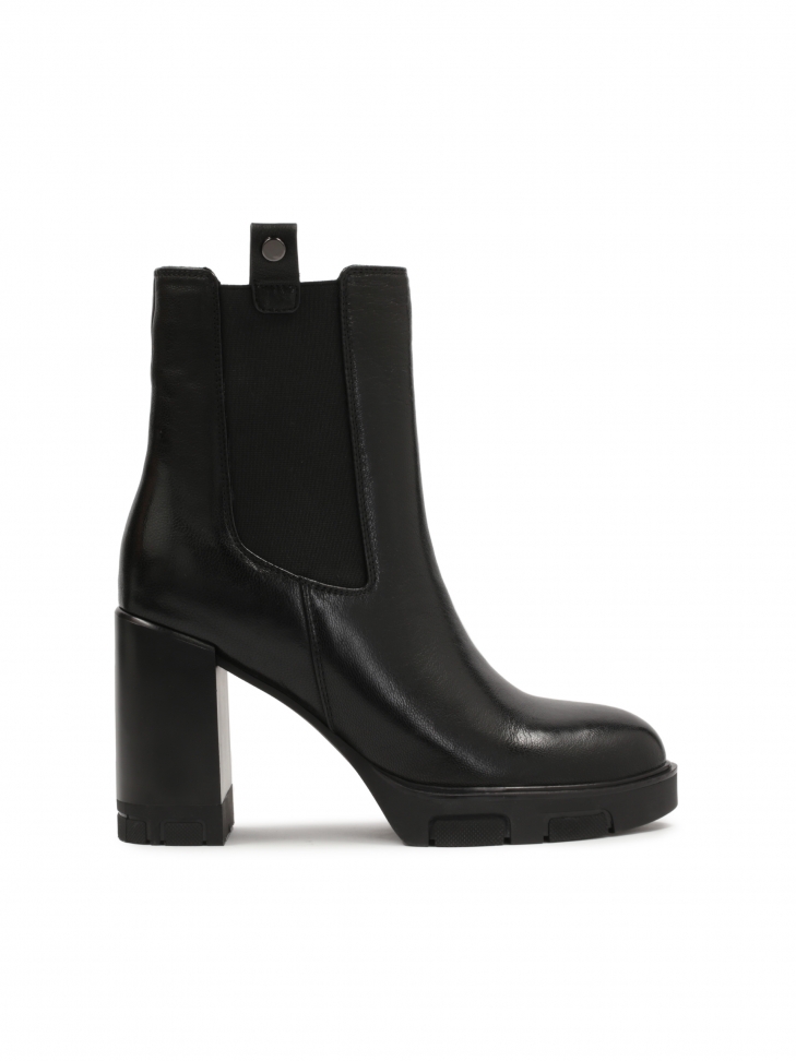 Black leather high booties with zip and elastic insert