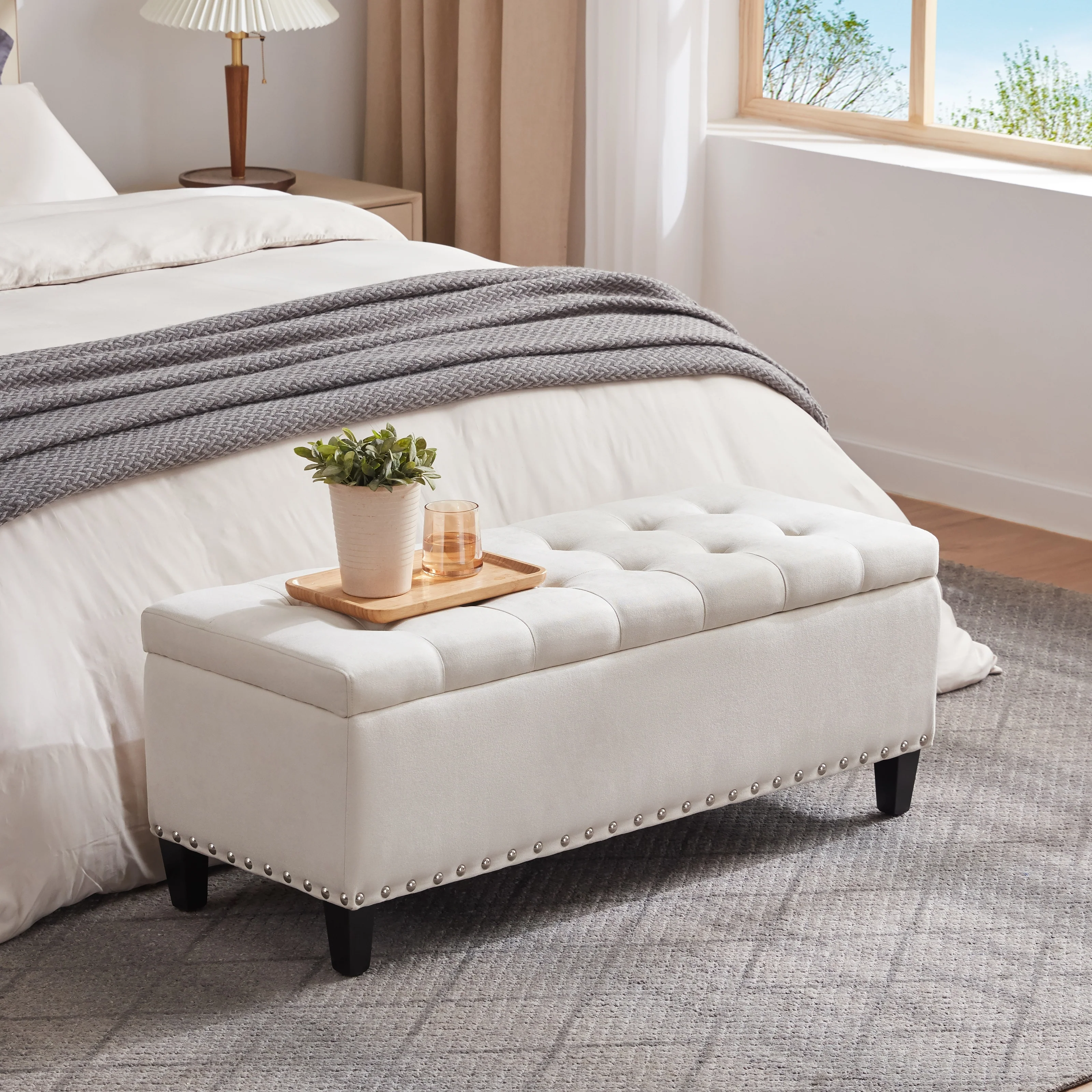Button-Tufted Storage Ottoman Bench for Bedroom, Living Room 41W x 16D x 16H