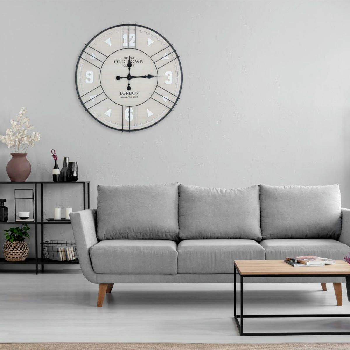 LONDON - Horloge métal et bois D60