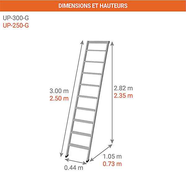 Echelle de meunier bois 10 marches - Largeur 44cm - Hauteur à atteindre 2.35m - UP-250-G