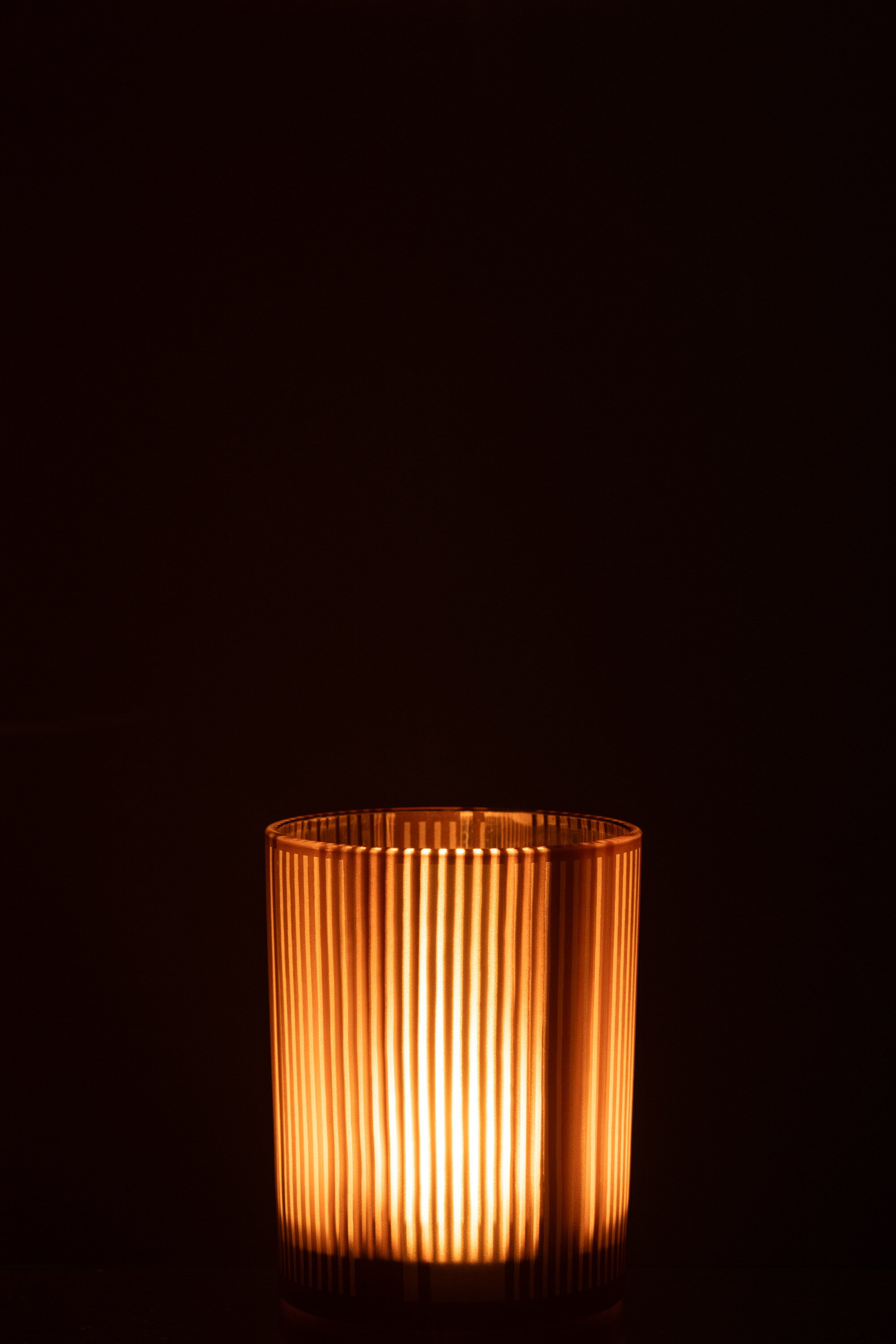 J-Line windlicht Strepen - glas - bruin wit - medium