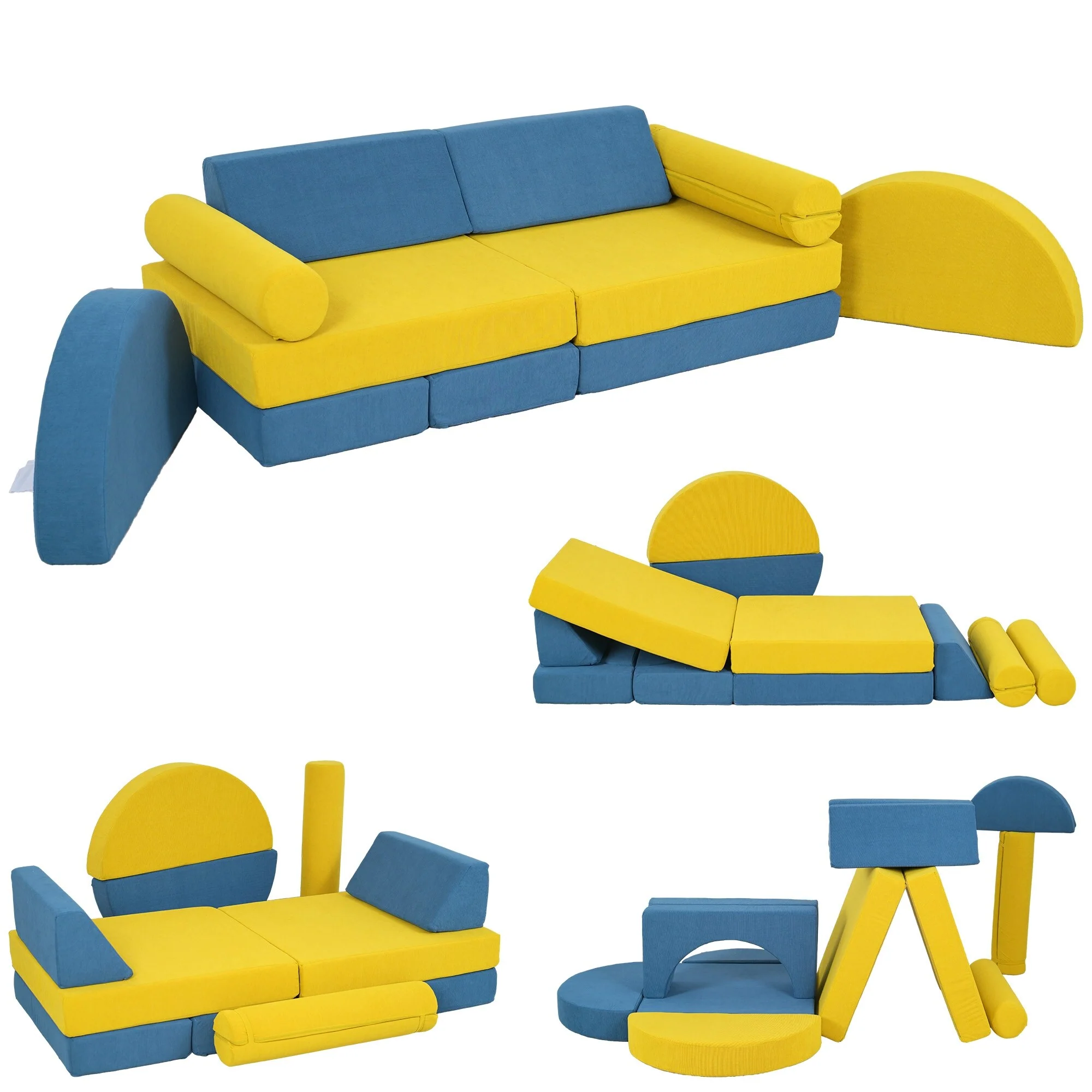 Contemporary Kids Modular Play Couch with 14 Soft Foam Shapes and Washable Covers for Creative Toddler Activities and Learning