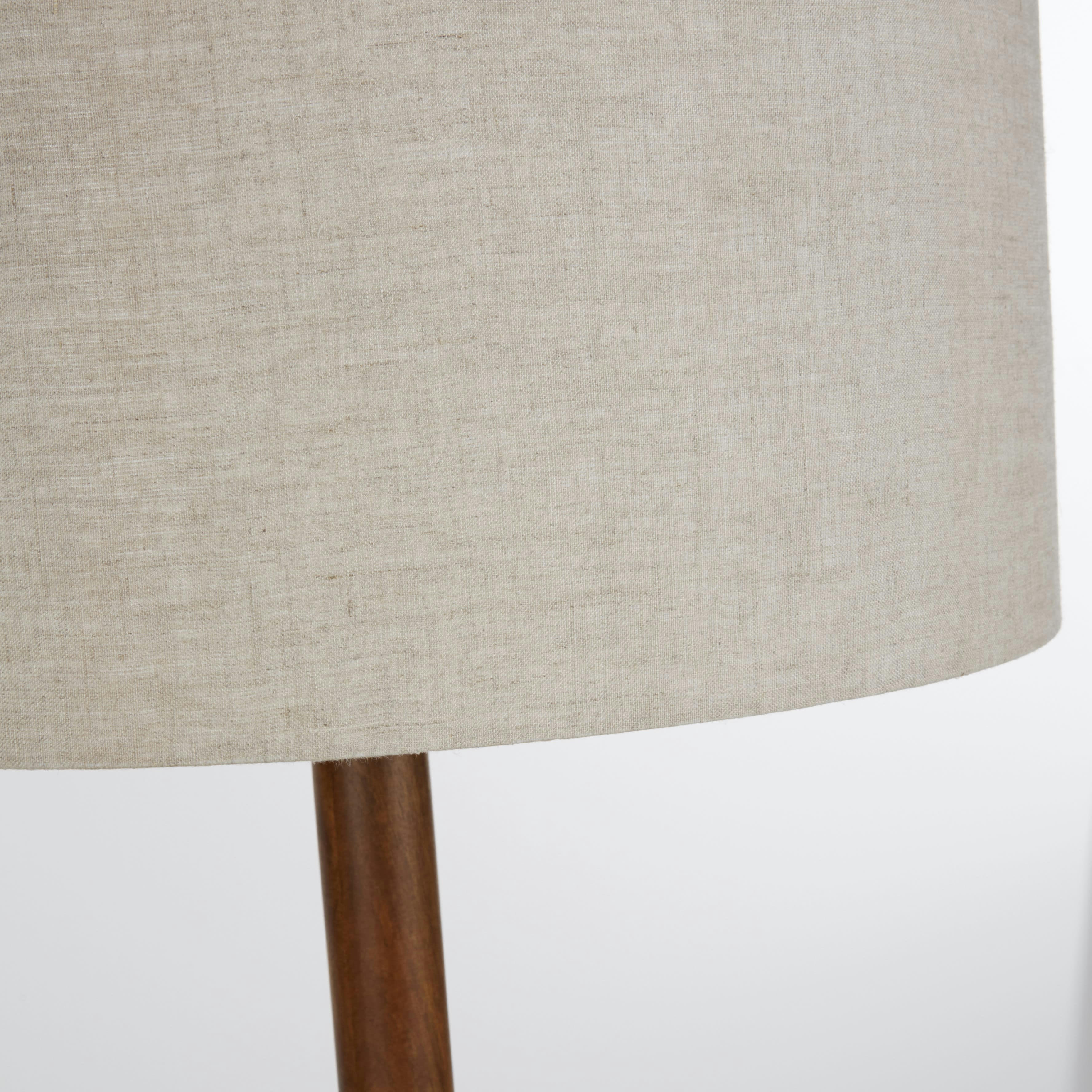 NOHANN - Lampadaire en bois de manguier et abat-jour en lin beige H156