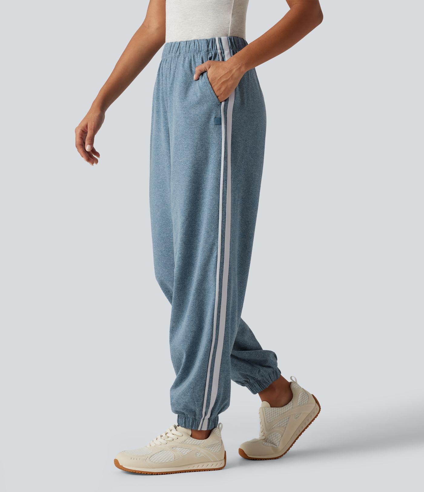 Pantalon de jogging color block taille mi-haute avec poches