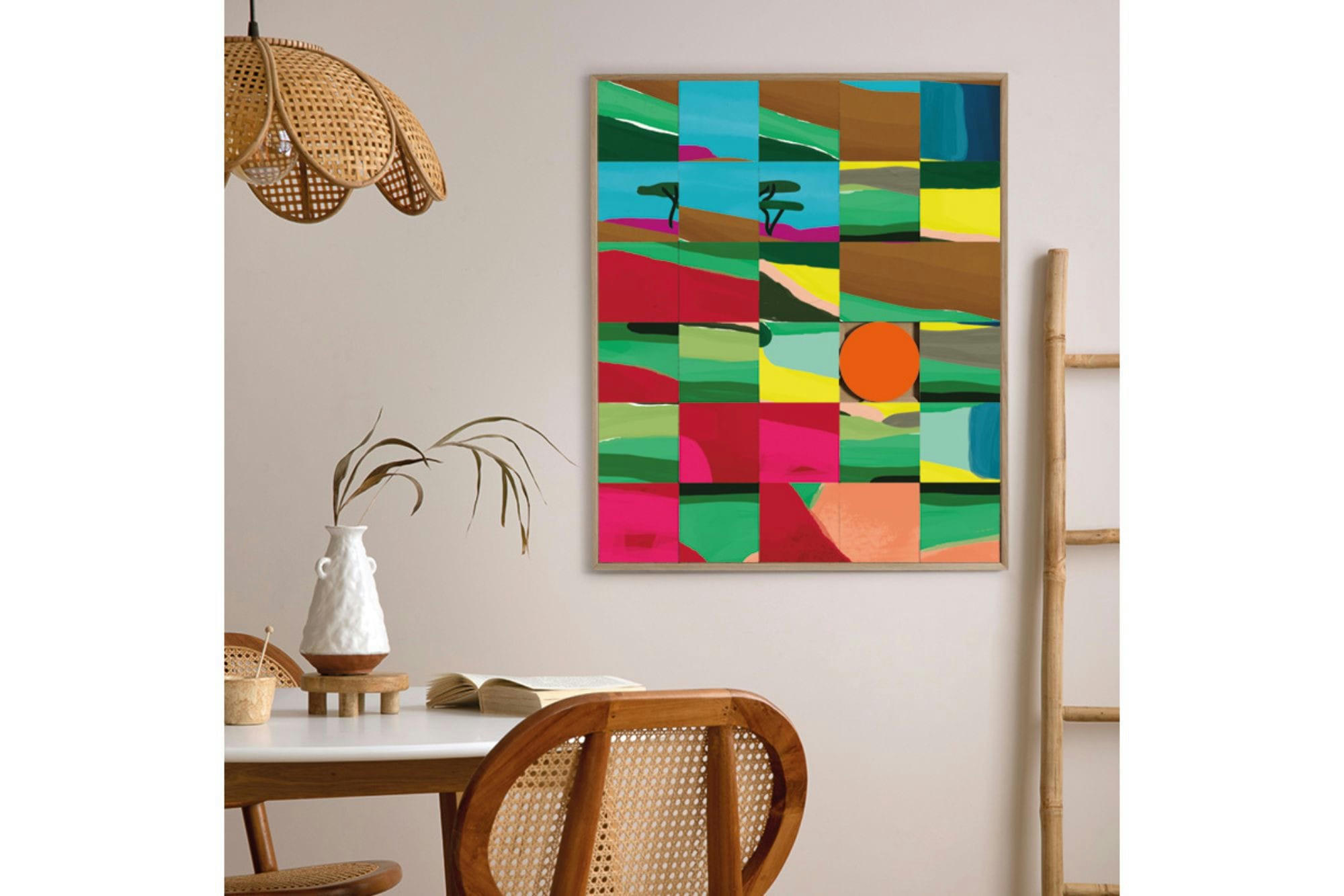 FALAIZE - Tableau en bois taquin décors de cote d'opale  78 x 93