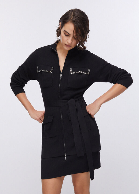 Cardigan con zip e cintura