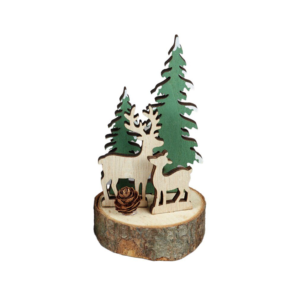 Rondin bois avec déco No&euml;l à poser Ø7xH12cm (3 modèles)