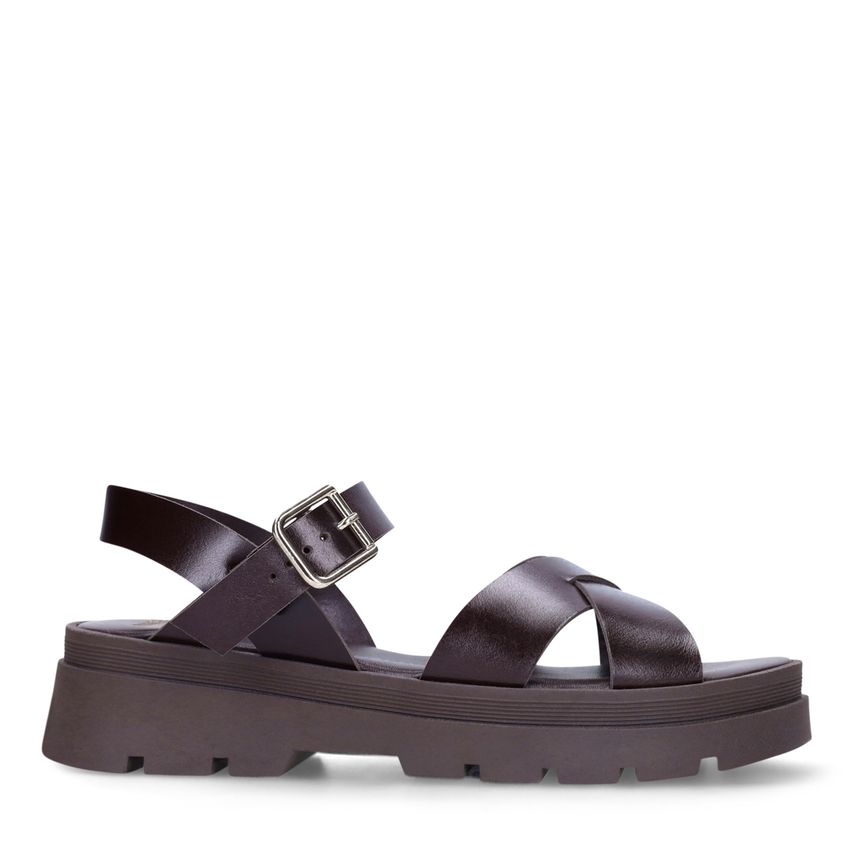 Manfield Bruine leren sandalen