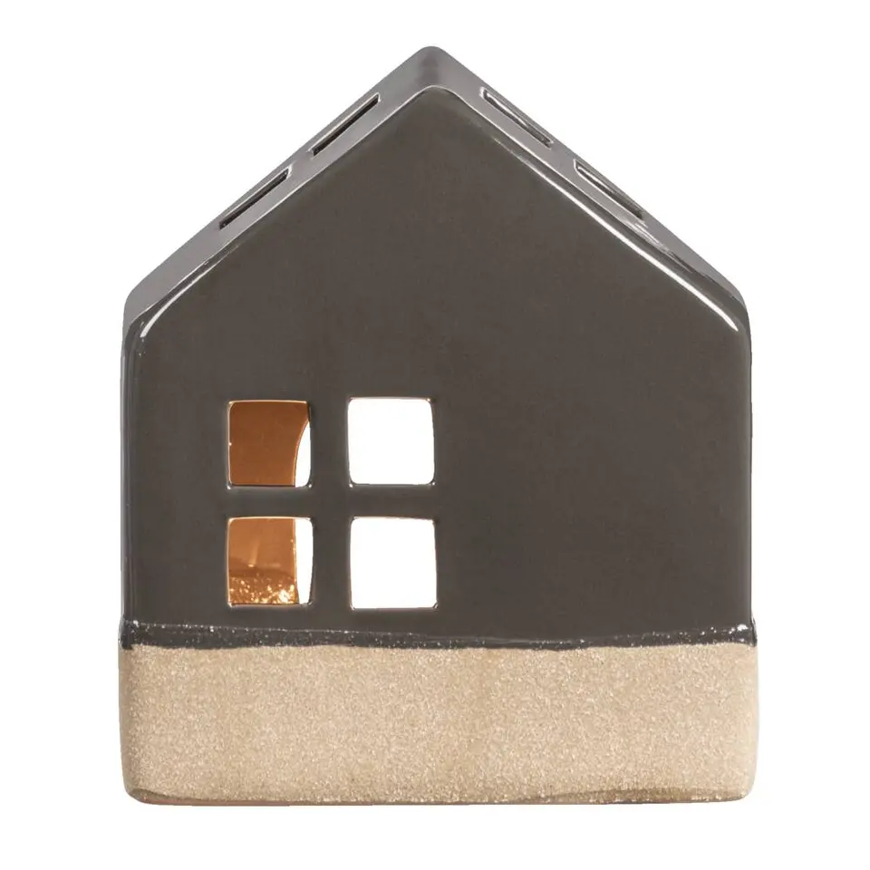 Waxinelichthouder Huis - antraciet - 14x12x7 cm