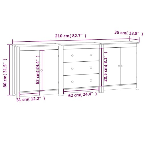 NNEVL Sideboard 210x35x80 cm Solid Wood Pine