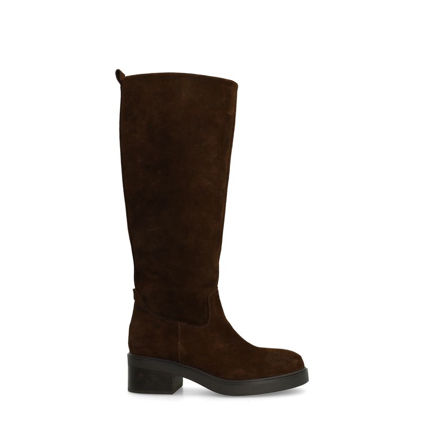 Manfield Donkerbruine suède hoge laarzen