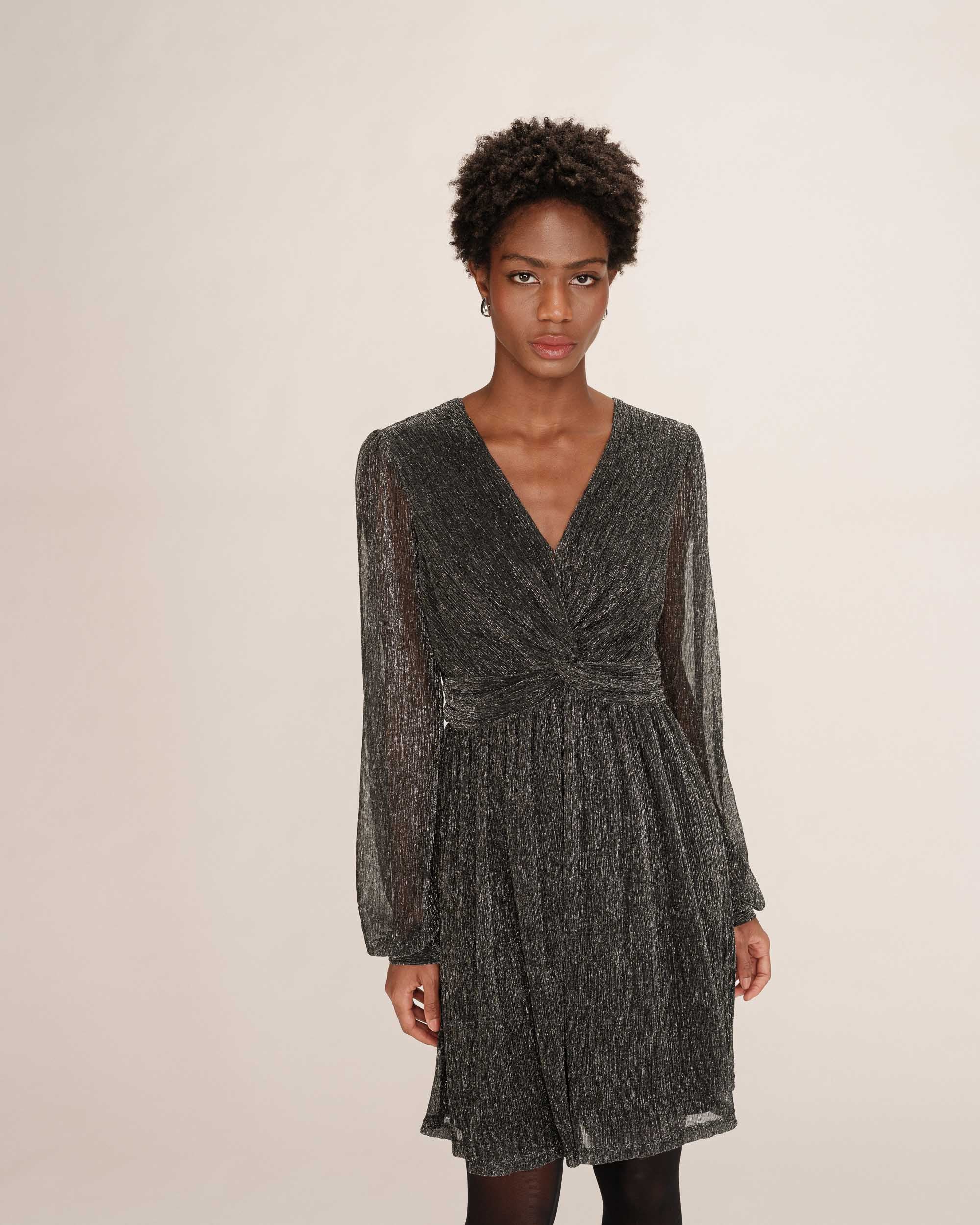 Robe courte plissee en lurex argent Tess