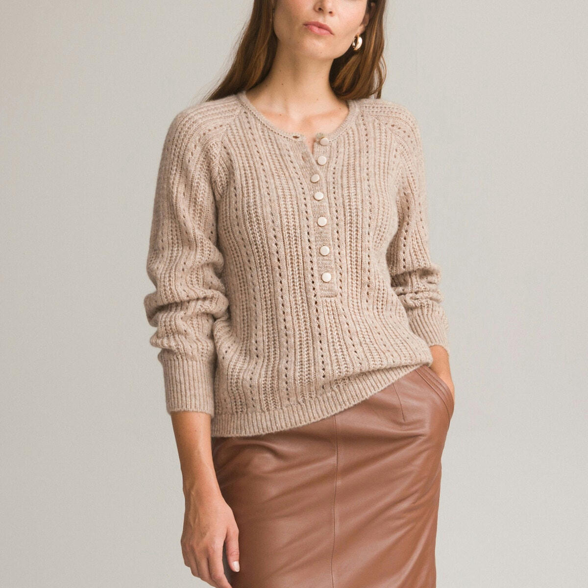 Pull col tunisien, en fine maille pointelle