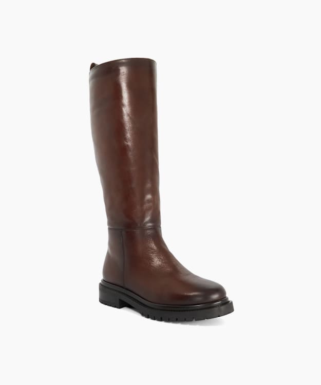 Tilings Tan - Chunky Leather Knee-High Boots