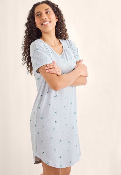 Womens Grey Ditsy Print Soft Touch Nightdress