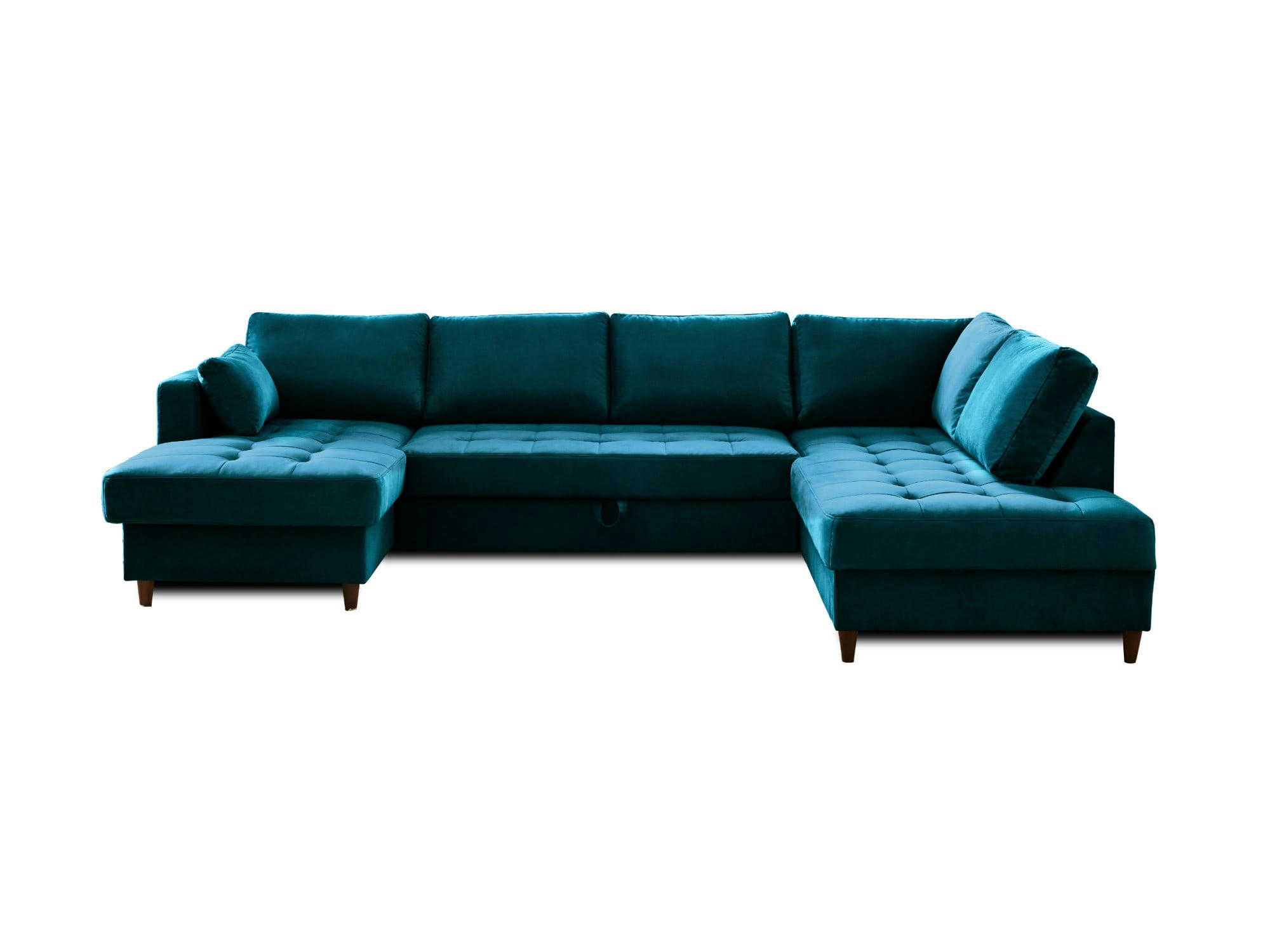 ANNA - Canapé panoramique 7 places angle droit en velours bleu canard