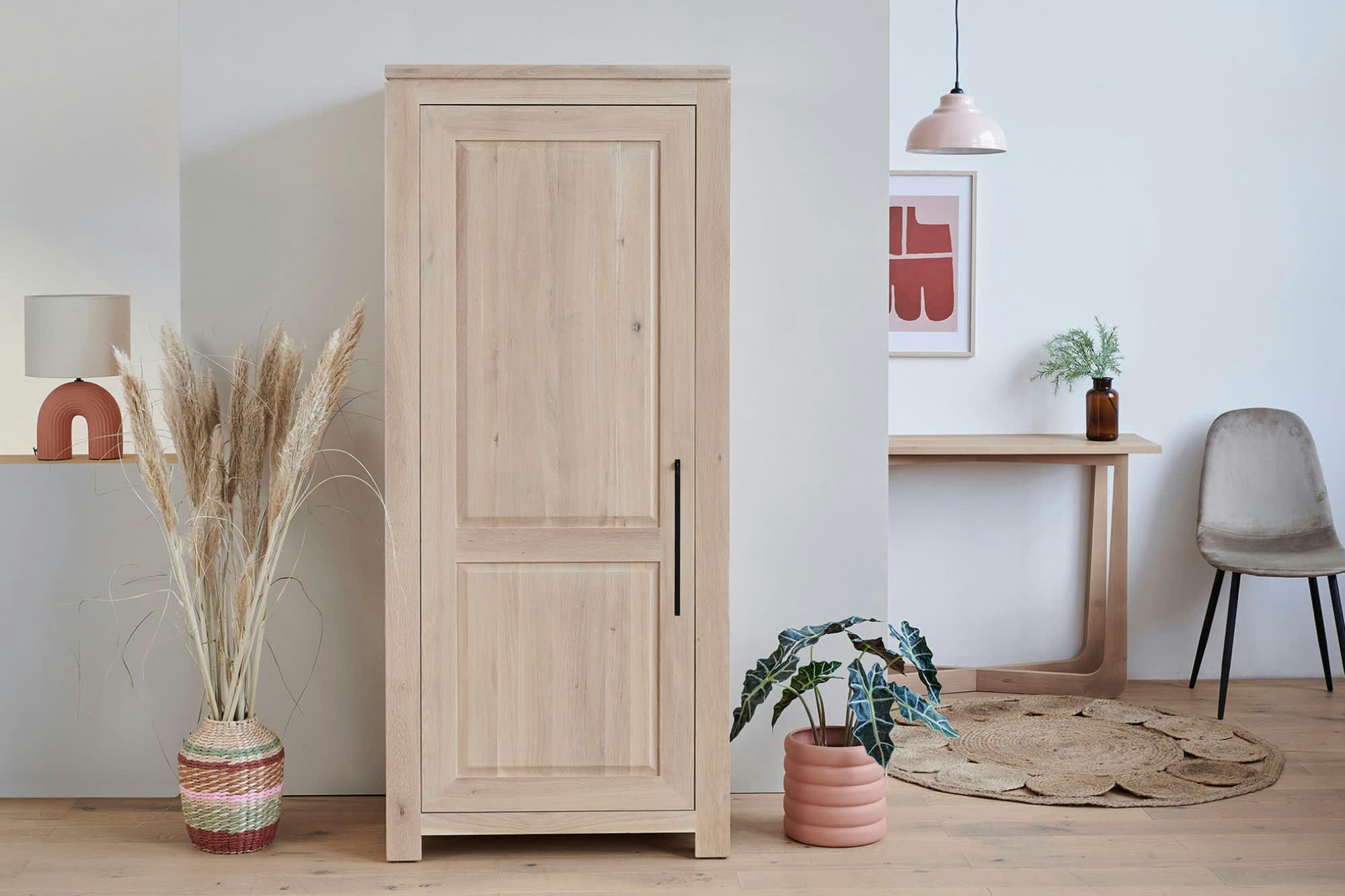 BOSTON - Bonnetière moderne en chêne blanchi 1 porte