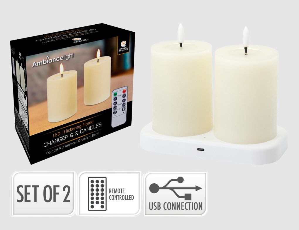 LED-Stumpenkerzen Creme 2er-Set