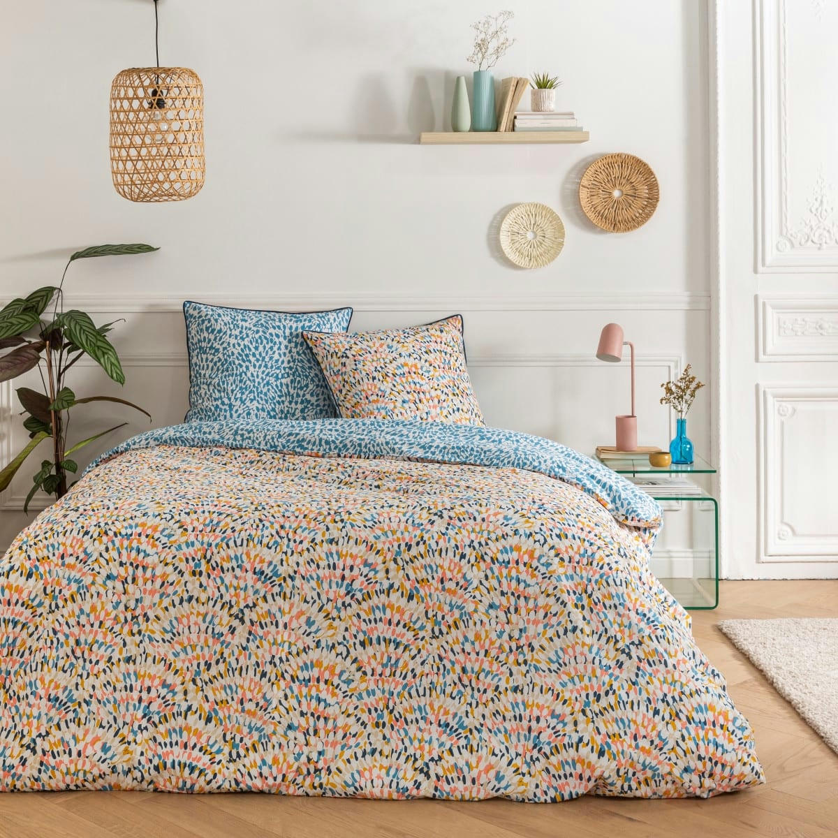 ORIANE - Parure de lit 2 personnes coton  imprimé multico 260x240cm