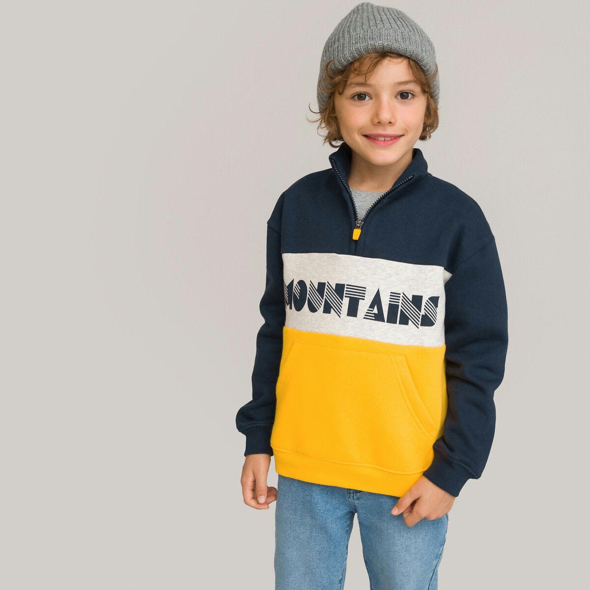 Sweat col montant zippé en molleton imprimé