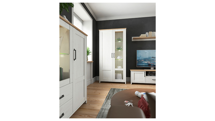 Witryna Loksa 102 cm z 2 drzwiami sosna andersen biała