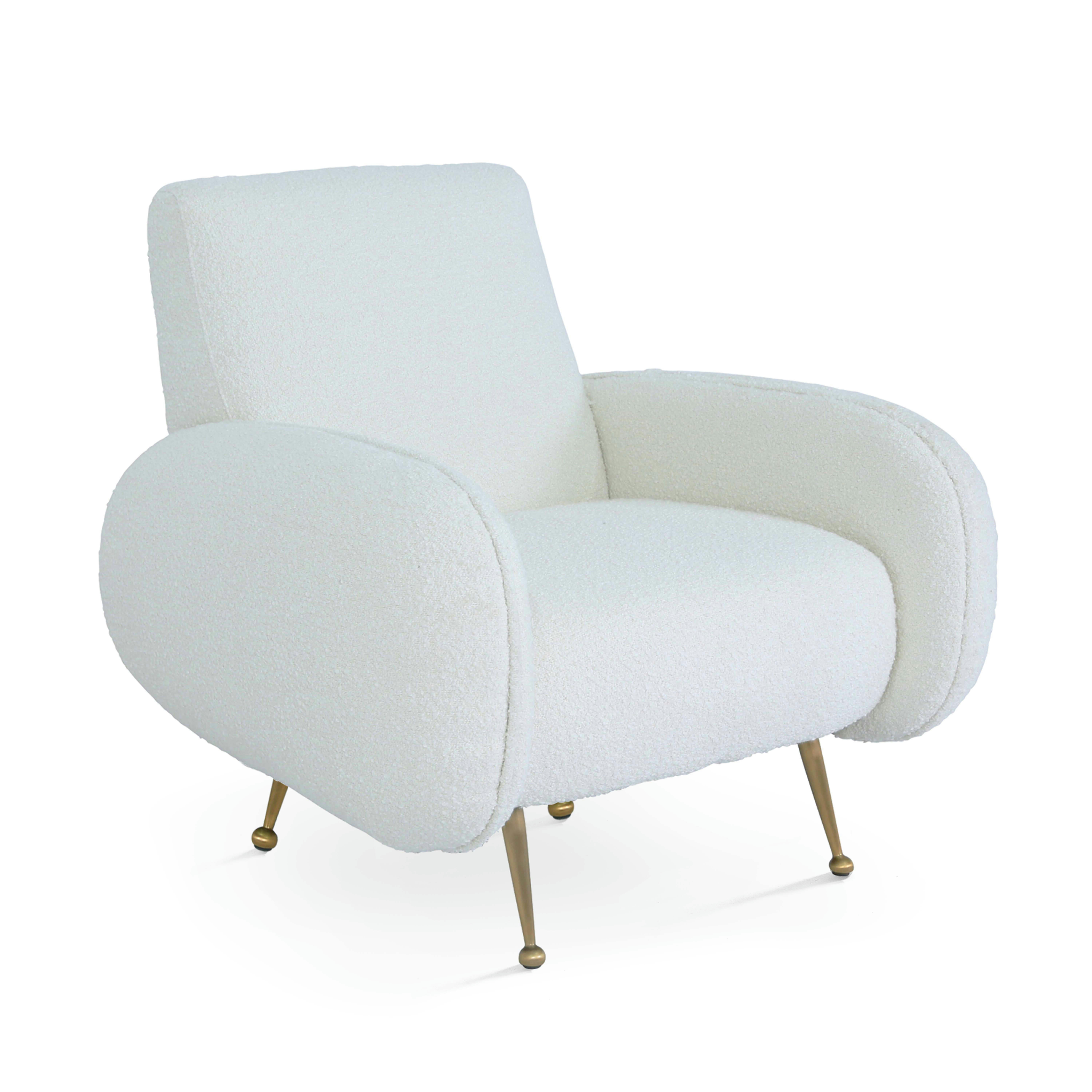 SVEN - Fauteuil vintage en tissu bouclette blanc