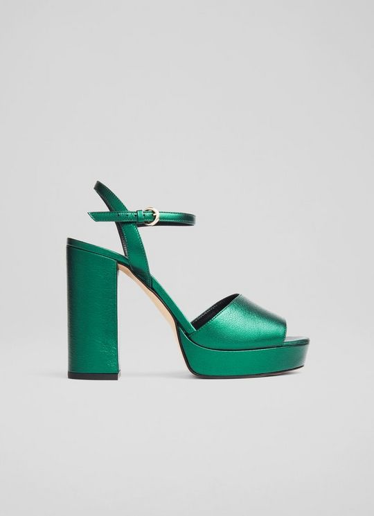 Solange Metallic Green Leather Platform Sandals