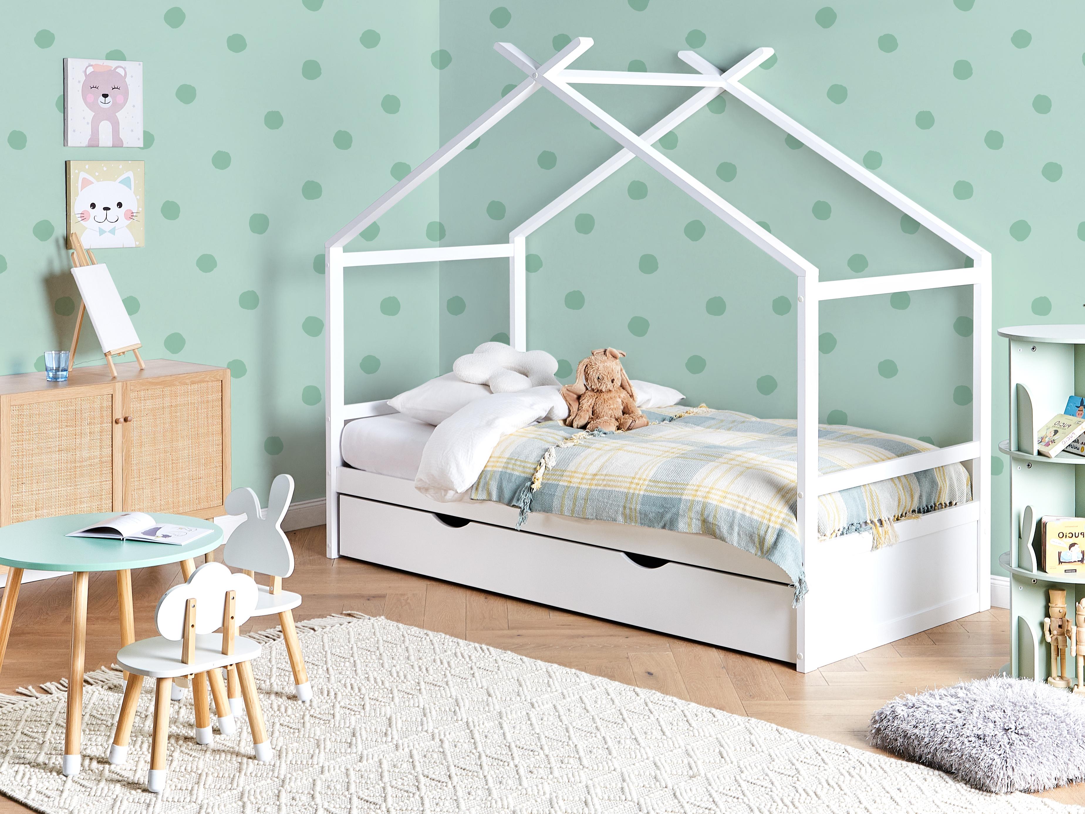 Kids Bed House Pine Wood ORGEVAL 90 x 200 cm (EU Single) with Storage White
