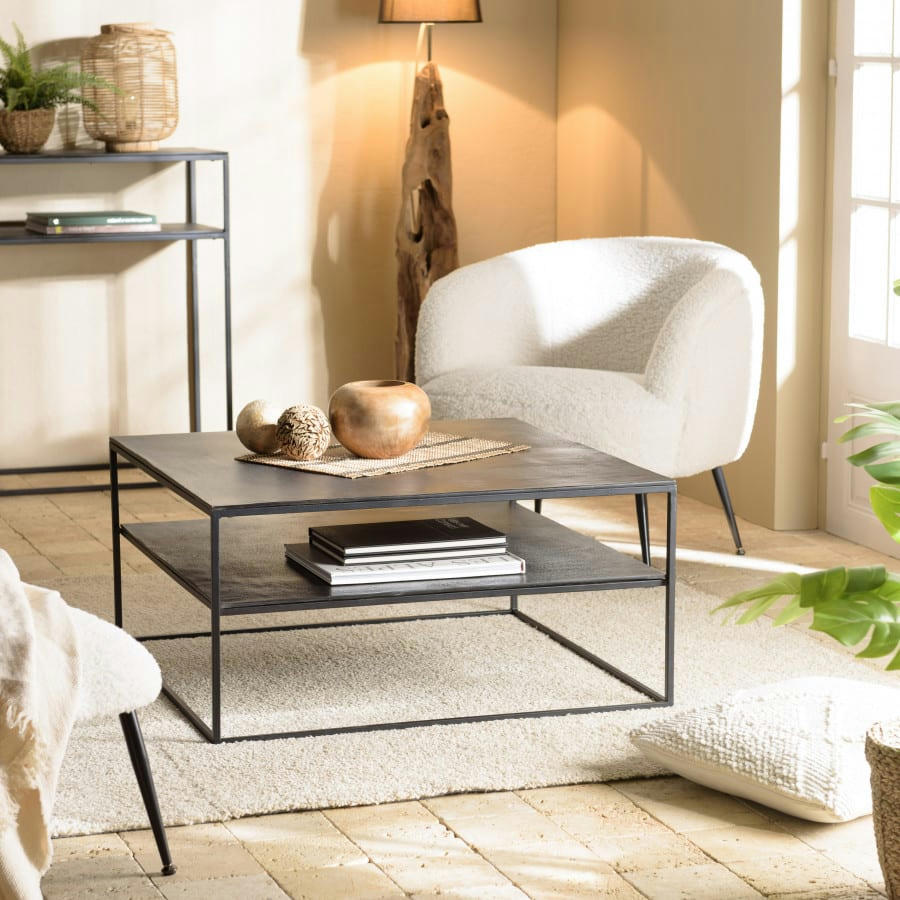 JONAS - Table basse L80 aluminium noir pieds métal