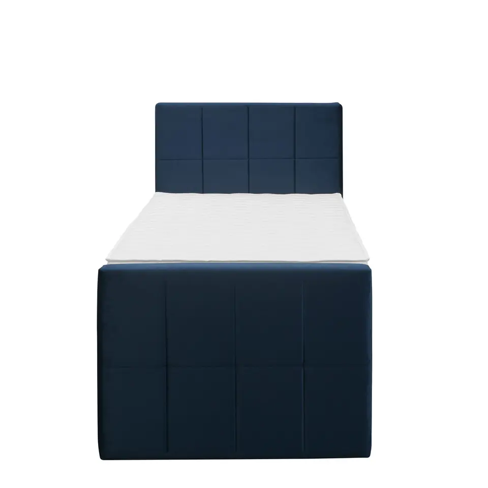 Boxspring met voetbord Liv geblokt - blauw - 90x200 cm - ronde poot