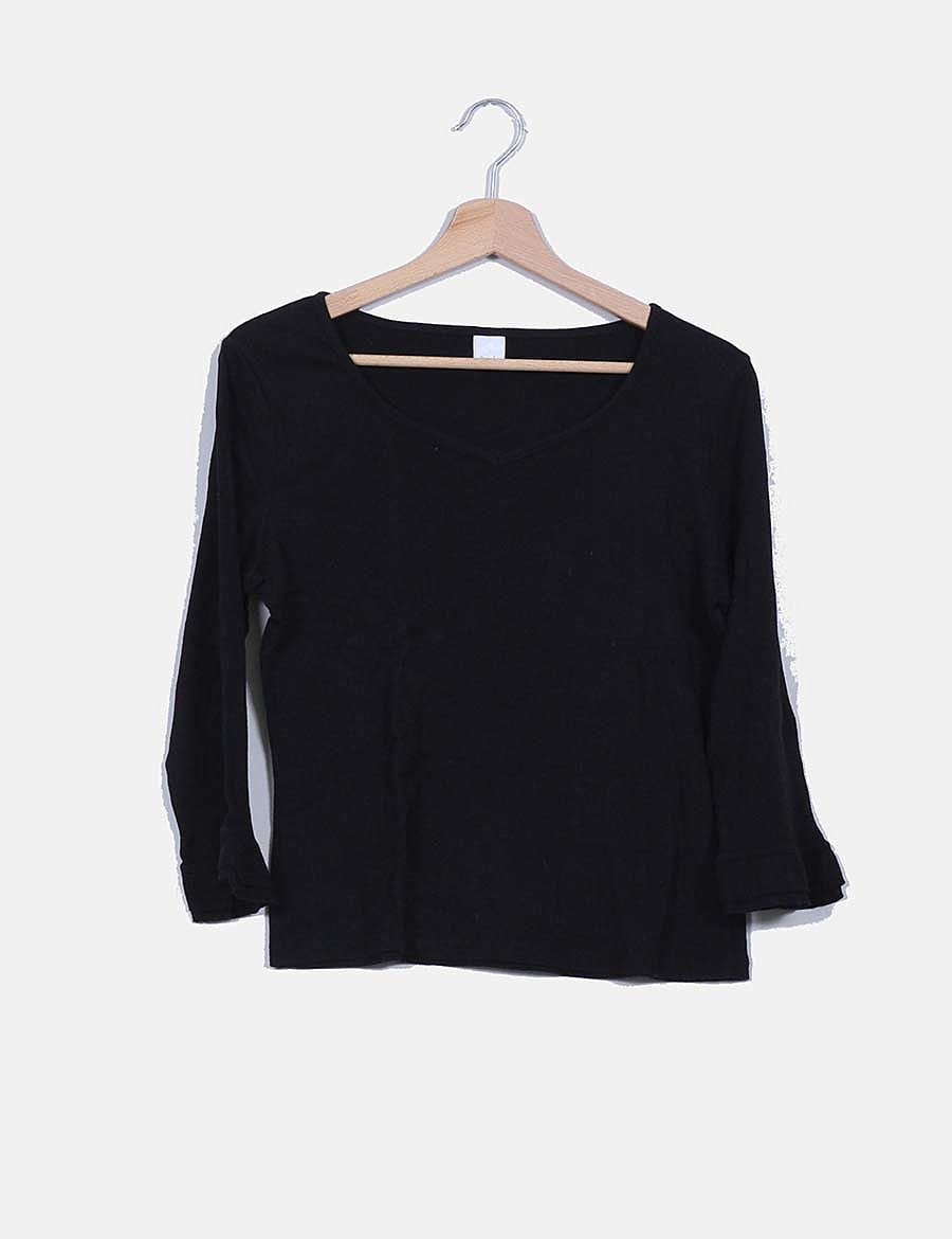 Camaïeu Black basic t-shirt ruffles in sleeves