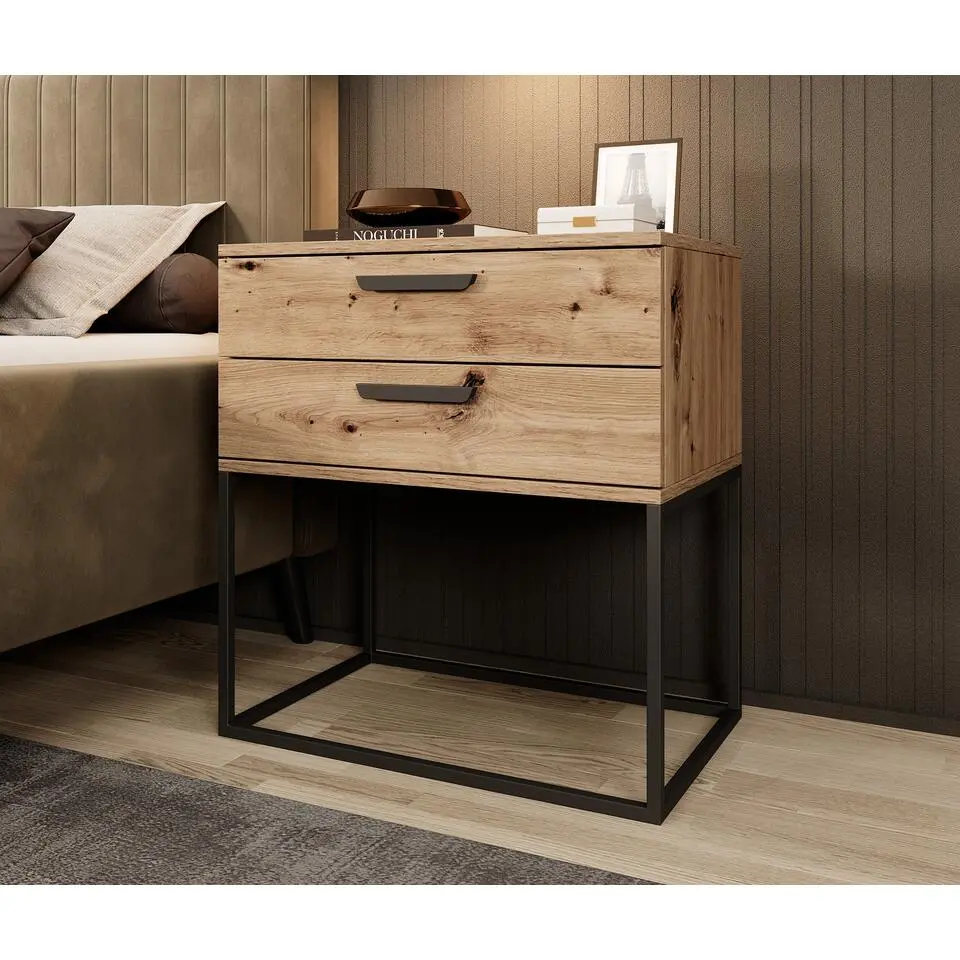 Meubella - Nachtkastje Sylvester 6 - Eiken - 60 cm