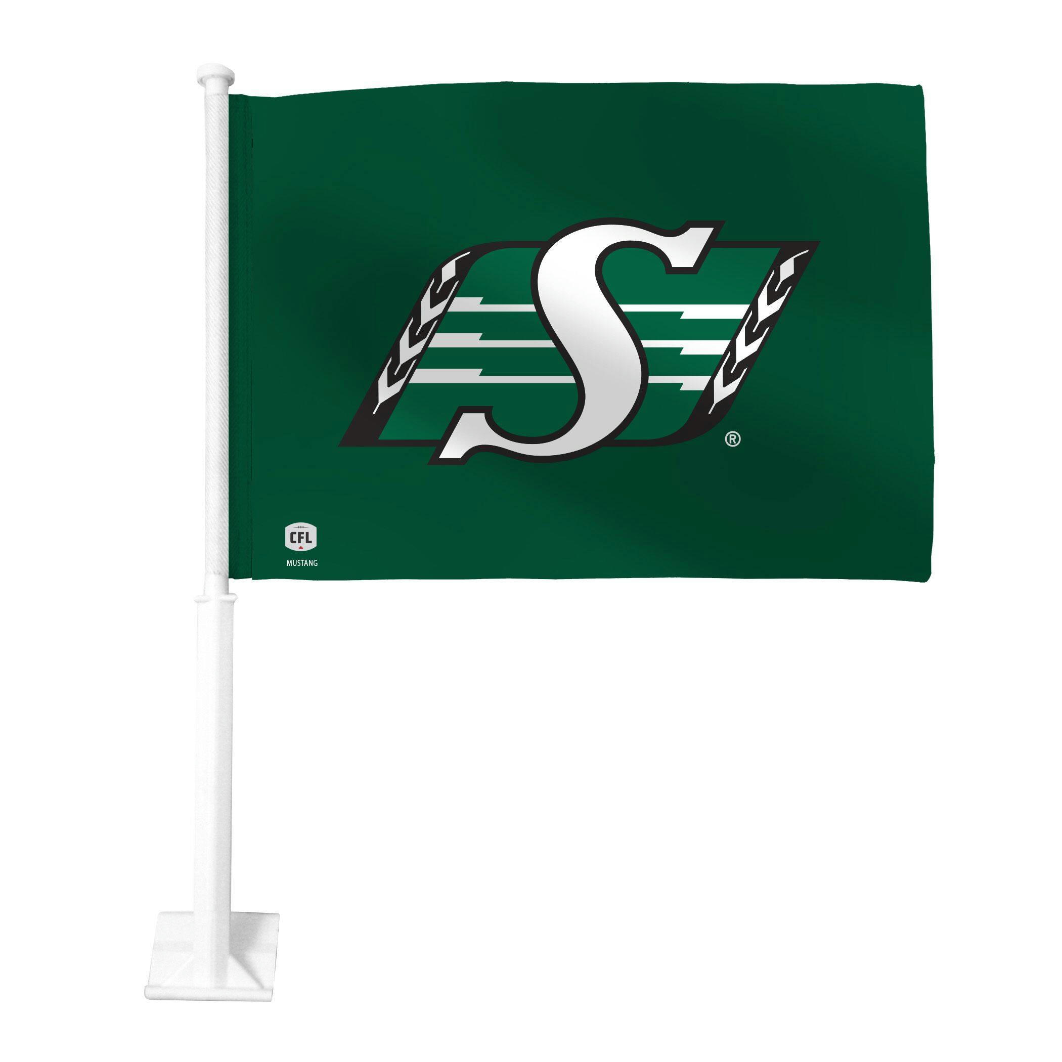 Saskatchewan Roughriders Car Flag w/ 19-in Mounting Pole For CFL Football Fans/Collectors, Green