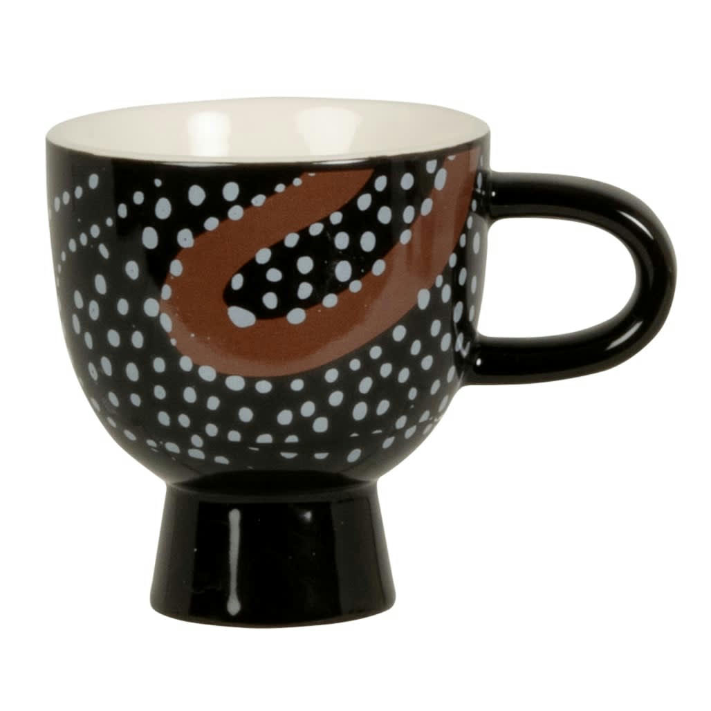 KARDU - Tasse sur pied en grès noir motifs marron et blancs
