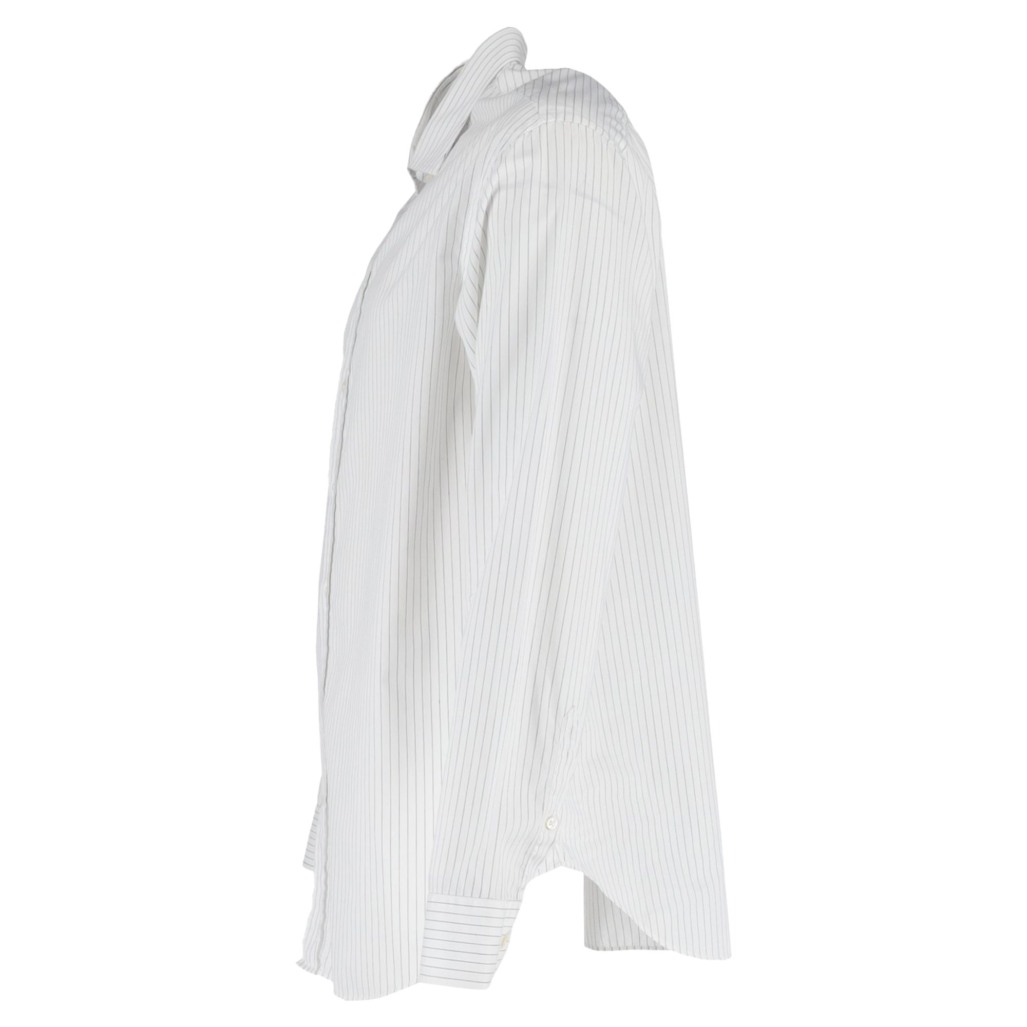 Giorgio Armani Preloved Striped Long Sleeve Shirt in White Cotton