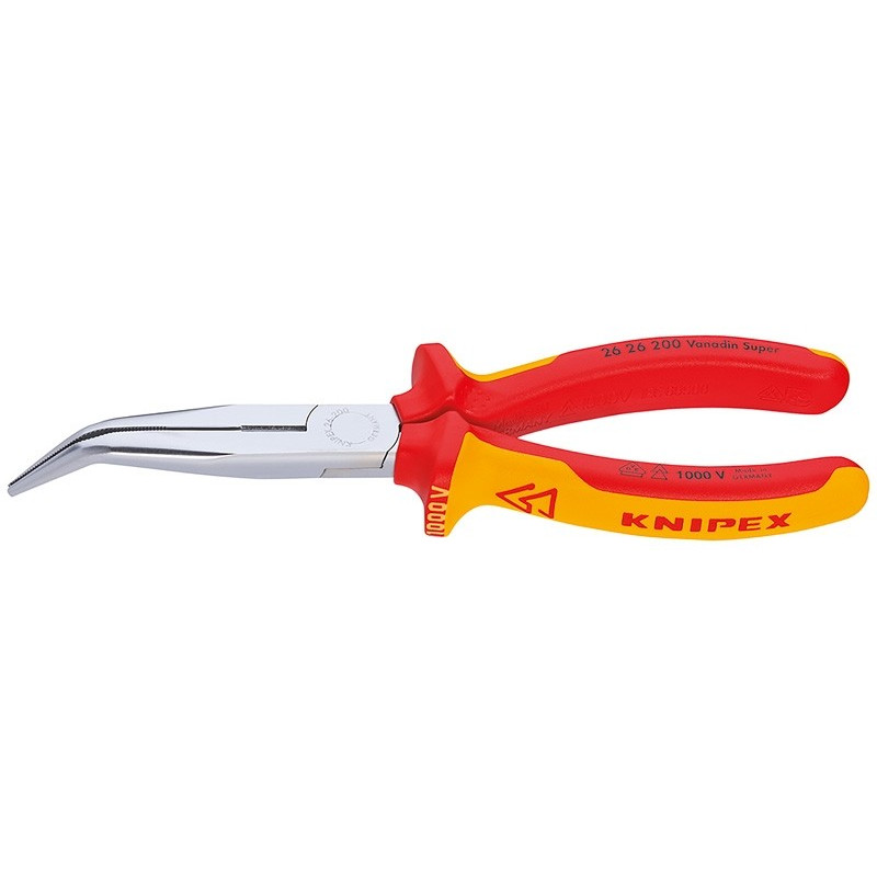 Pince bec de cigogne à bec demi rond avec tranchant VDE 200 mm