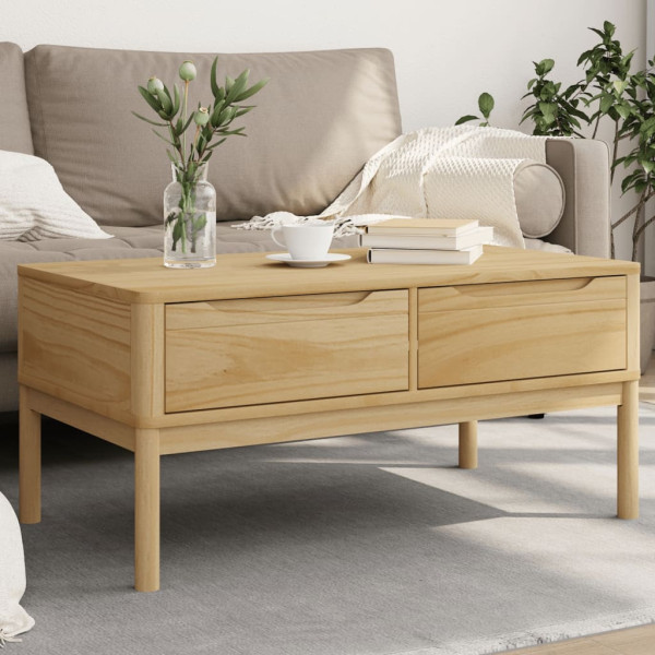 Stolik Kawowy Ława Stół Brązowy Drewniany 99x55.5x45 Szuflady Do Salonu