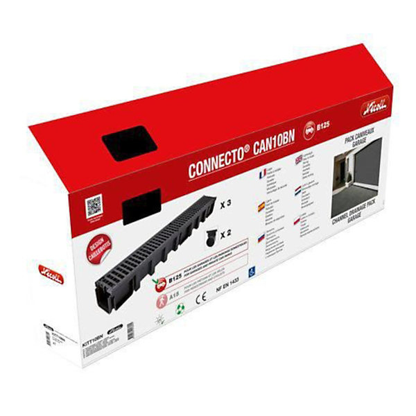 Kit 3 x caniveaux avec grille composite b125 Nicoll KITT10BN