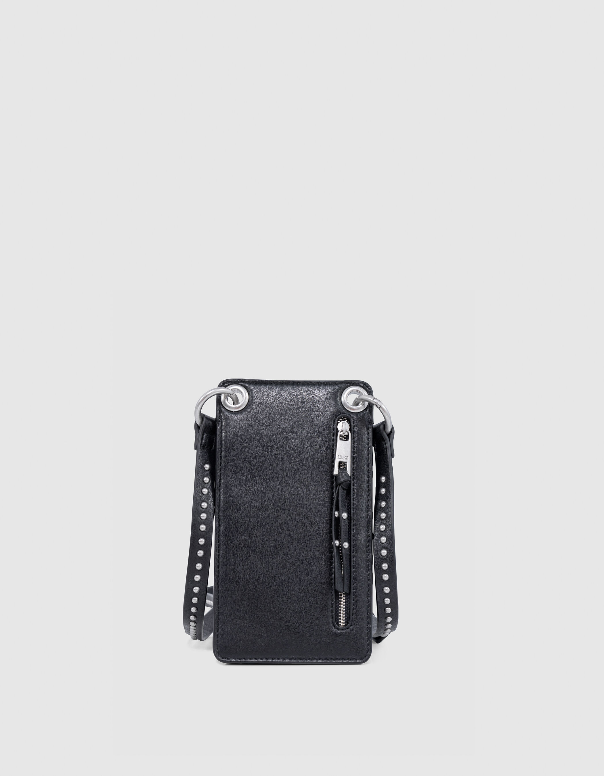 Phone bag 111 noir cuir bandoulière clous Femme