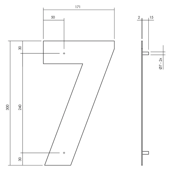 Hausnummer, Nummer 7 XL, mattschwarz, Stahl
