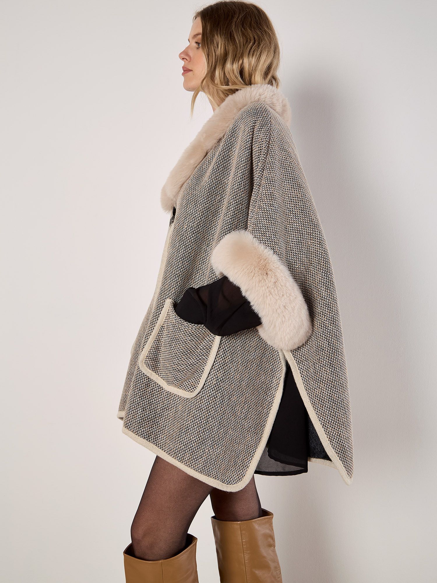 Apricot Heritage Texture Faux Fur Lined Cape