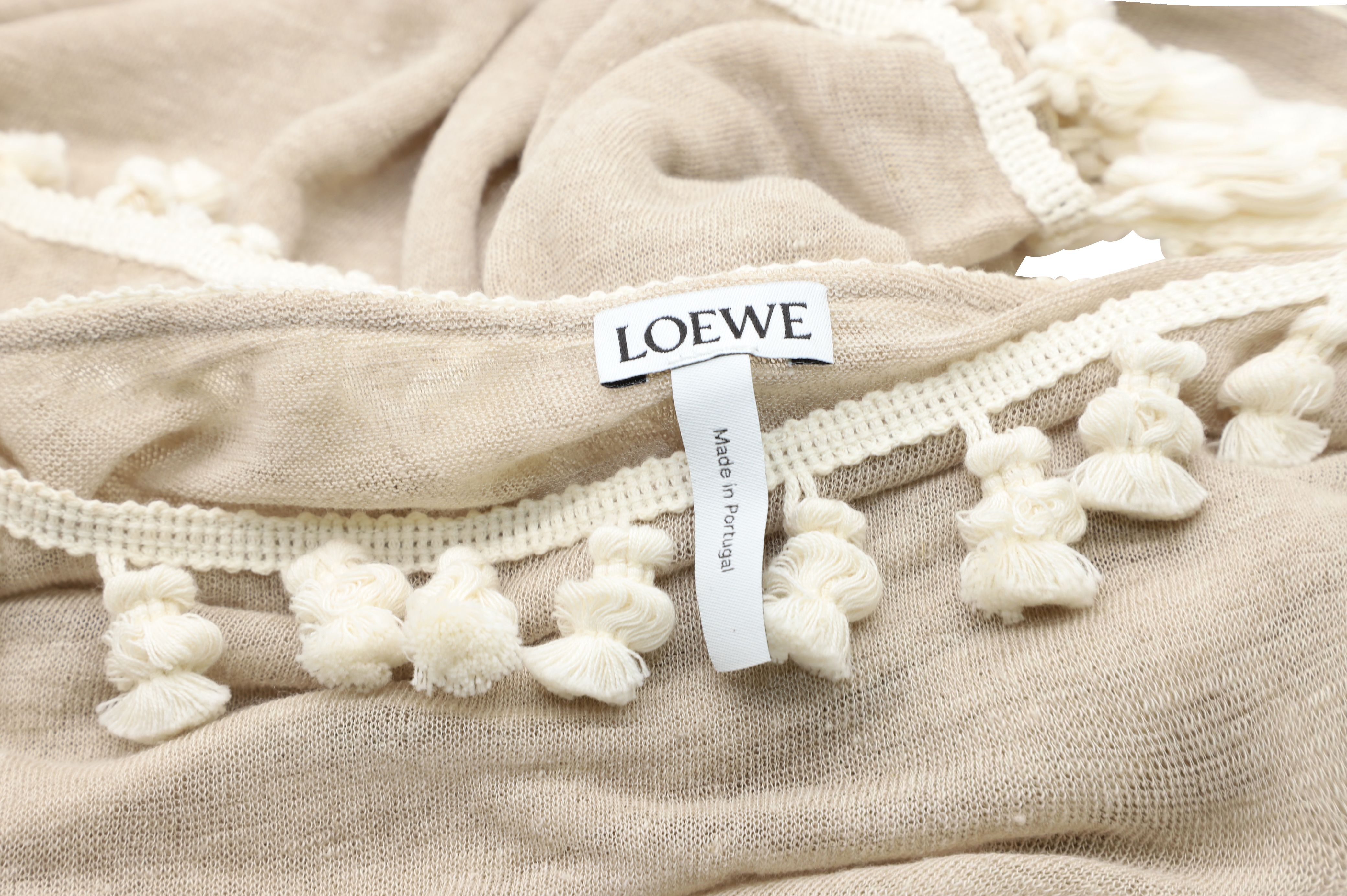 LOEWE Preloved Tassel T-Shirt in Beige Linen