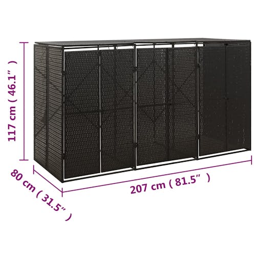 NNEVL Triple Wheelie Bin Shed Black 207x80x117 cm Poly Rattan
