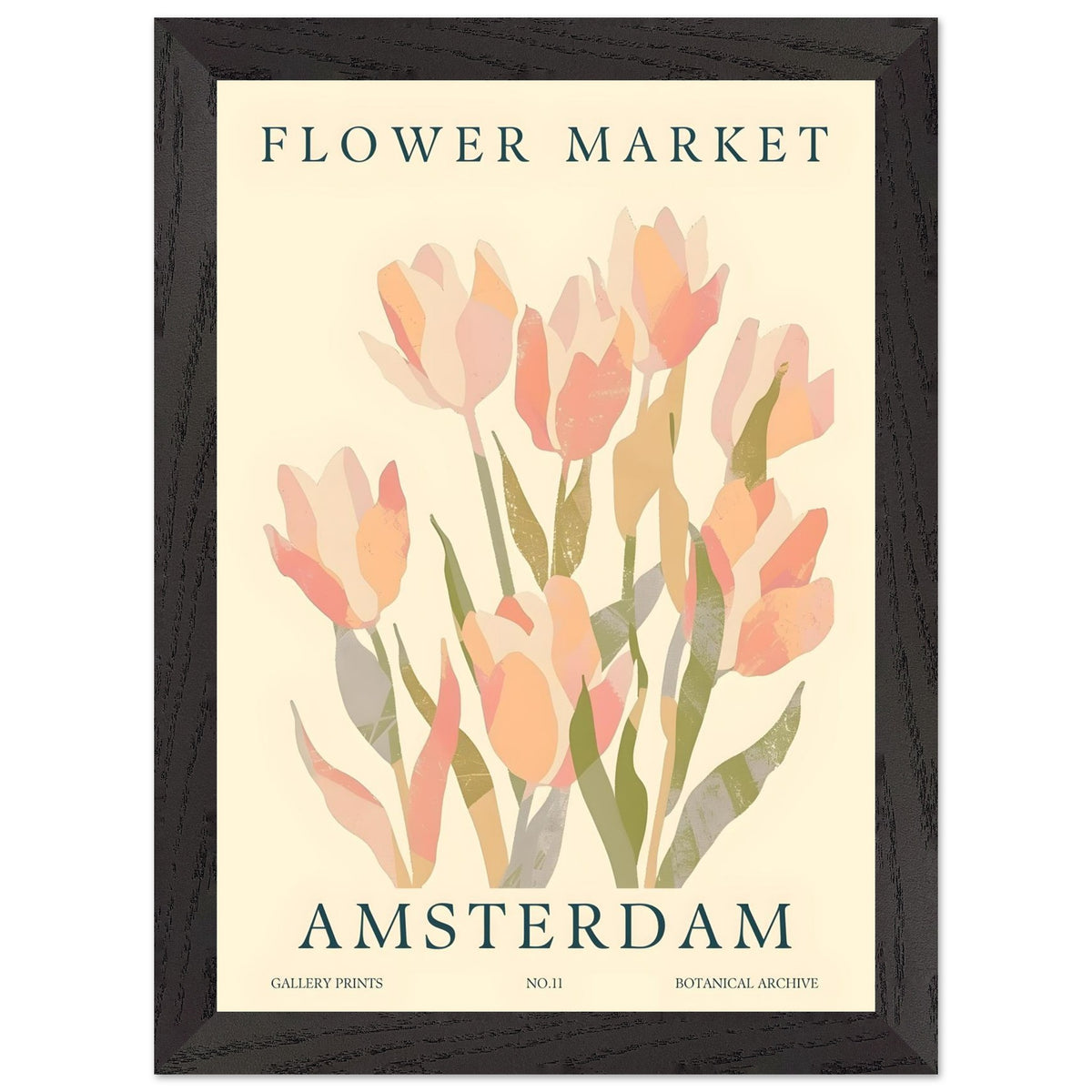 Artfulprints Poster met Lijst Flower market - Amsterdam III  - A4 21x29.7 cm - Roze