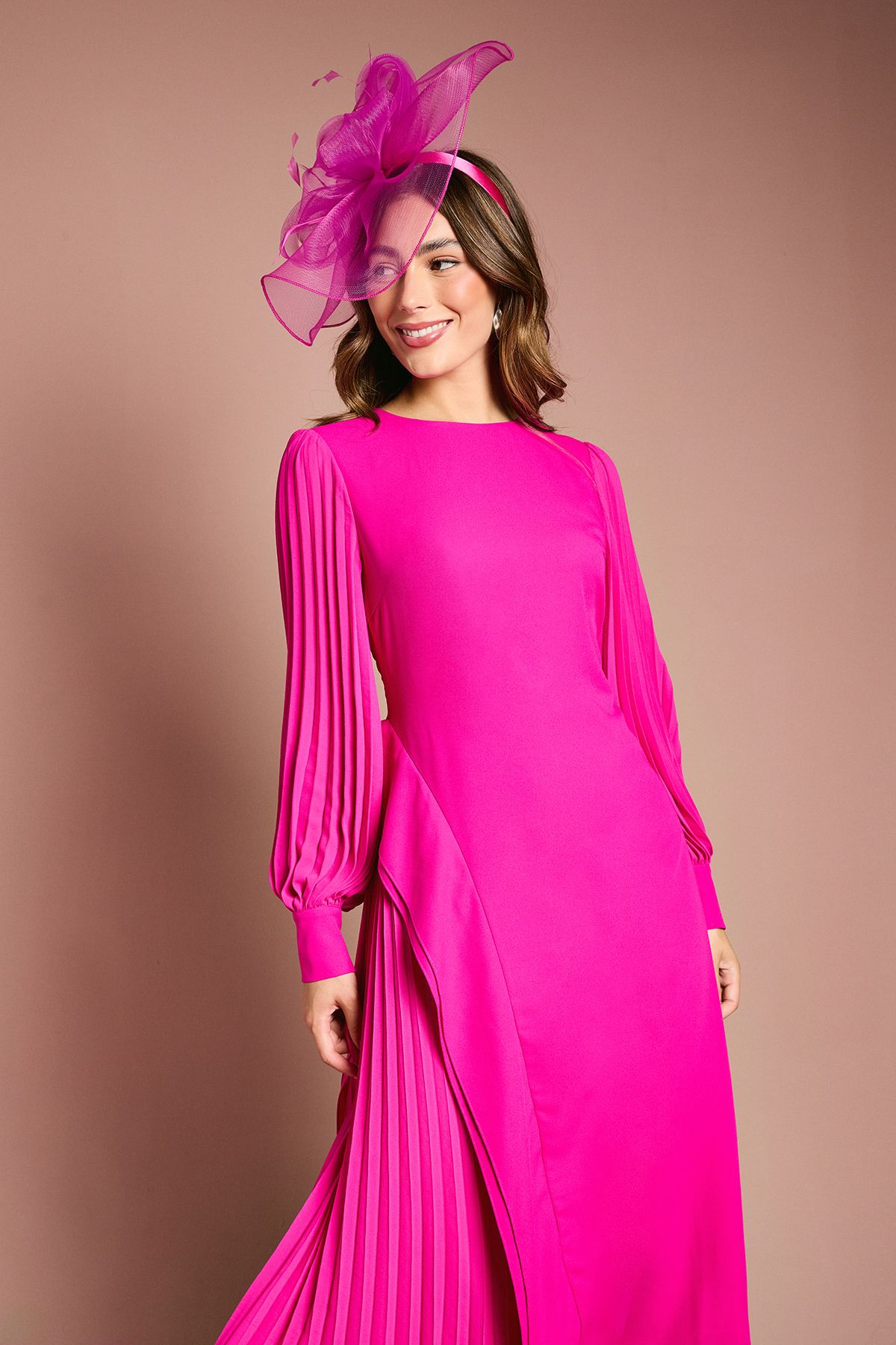 Coast Long Sleeve Pleated Crepe Midaxi Dress