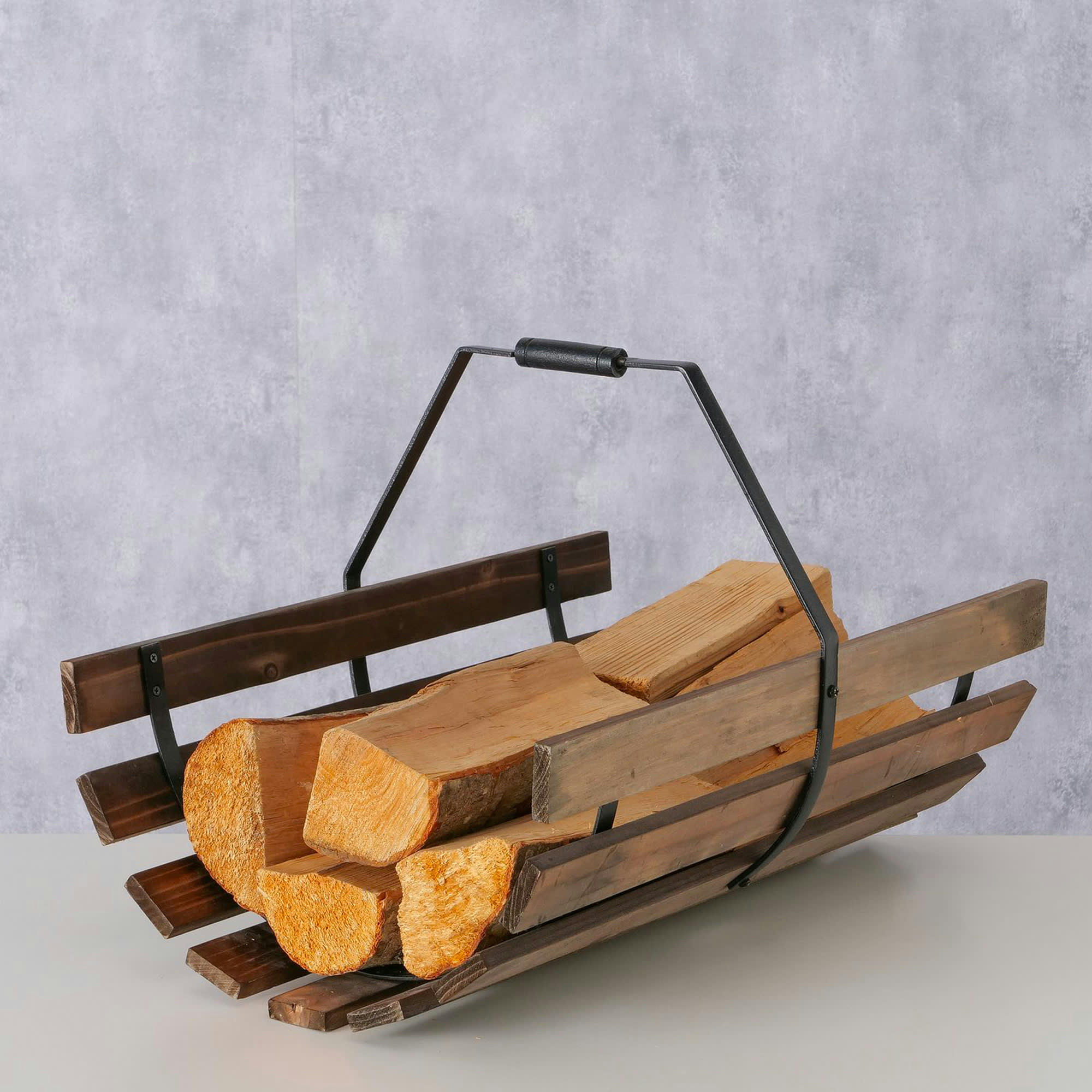 - Range bûches bois et métal noir 55x40x38cm