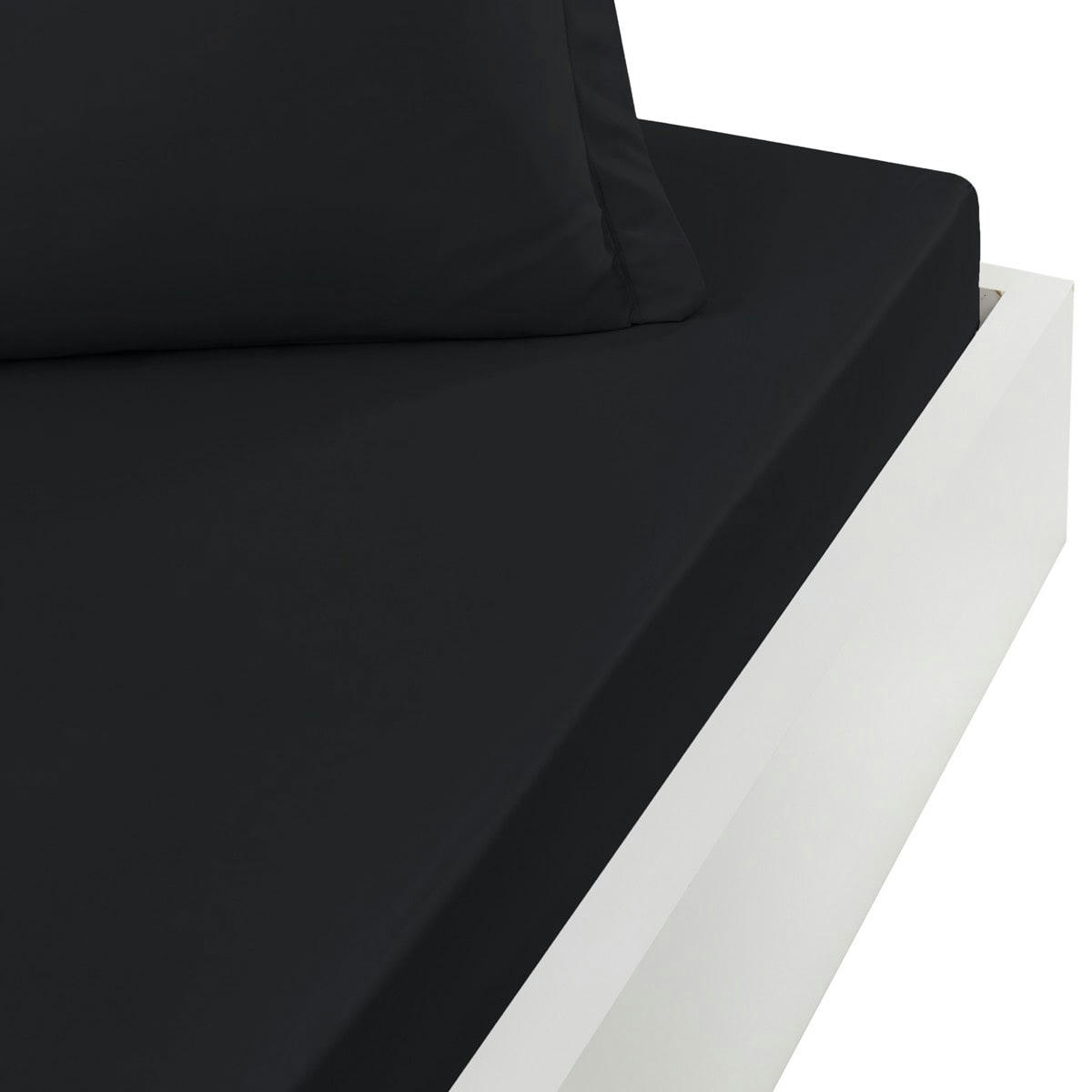 STUDIO - Drap housse en coton bonnet 30cm  noir 90x190 cm