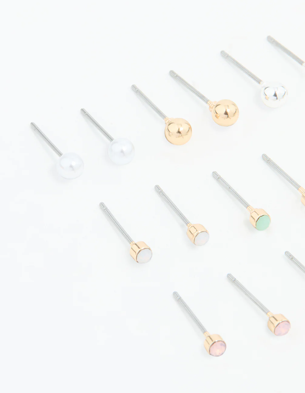 Gold Mixed Basic Small Stud Earrings 8-Pack