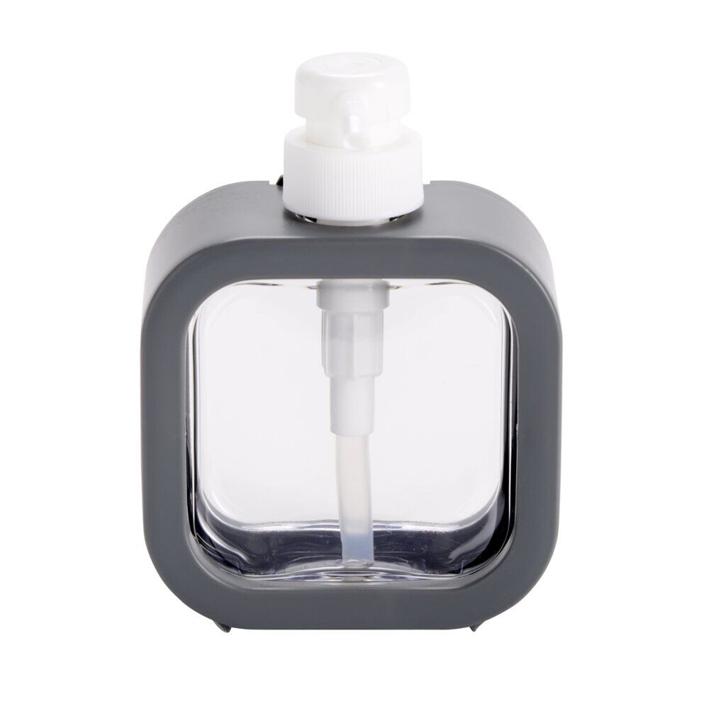 Distributeur à savon plastique centre transparent contour uni 11x5xH15cm (2 modèles)